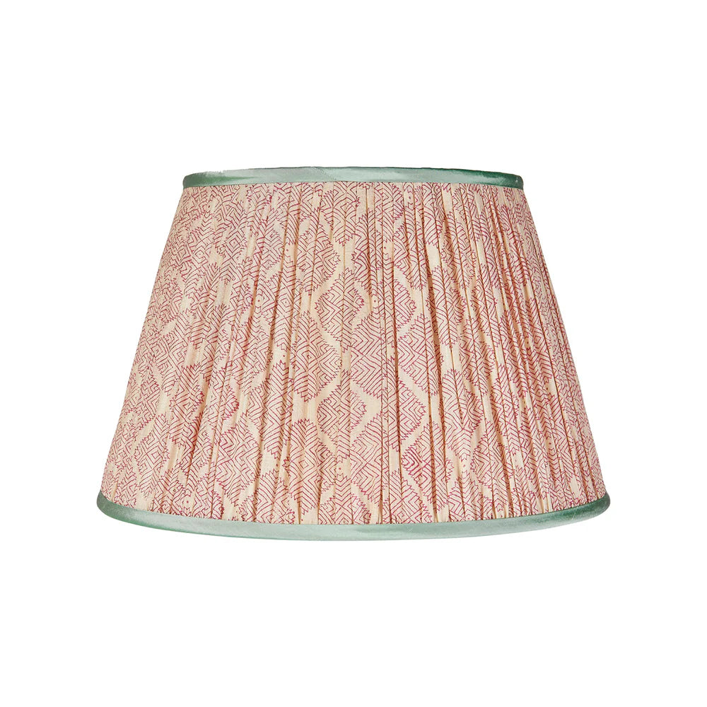 Pink Diamond Geometric Pleated Silk Lampshade with Mint Trim by Penny Morrison