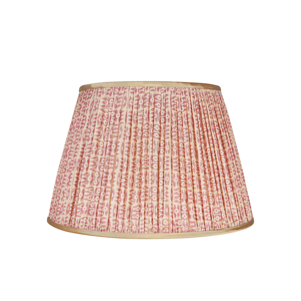 Pink on White Tribal Pleated Silk Lampshade with Gold Trim by Penny Morrison