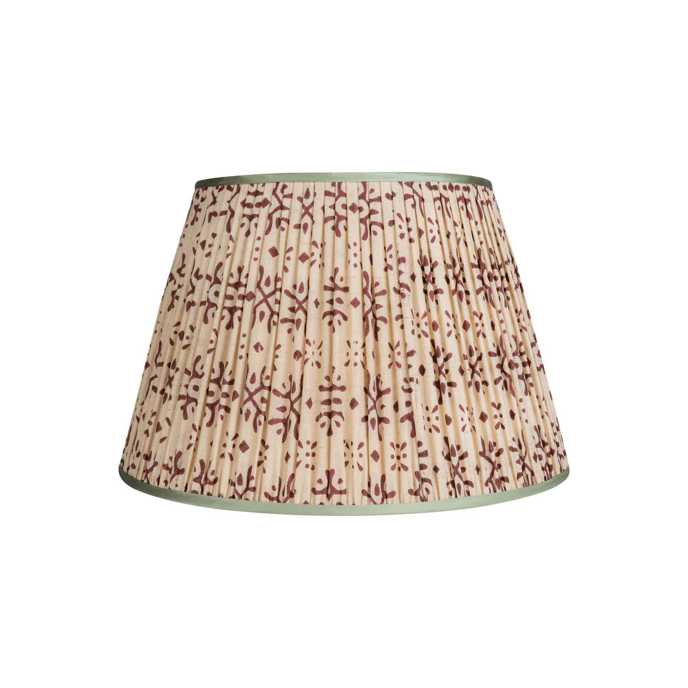 Plum on Cream Pleated Silk Lampshade with Mint Trim by Penny Morrison