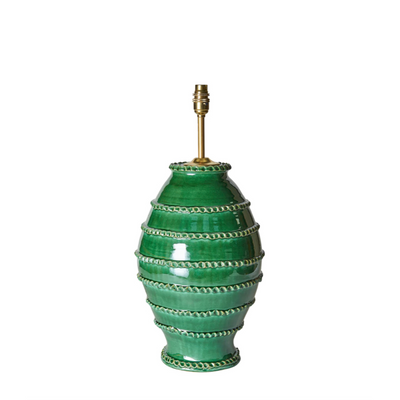 Green Wiggle Ribbed Urn Ceramic Table Lamp by Penny Morrison | Newport Lamp And Shade | Located in Newport, RI