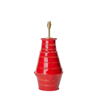 Red Ribbed Vase Ceramic Table Lamp by Penny Morrison | Newport Lamp And Shade | Located in Newport, RI