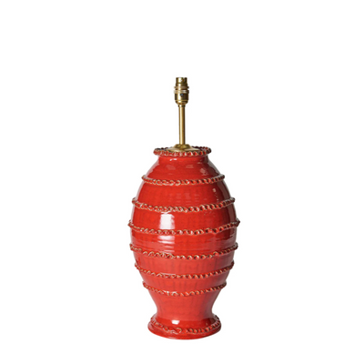 Red Wiggle Ribbed Urn Ceramic Table Lamp by Penny Morrison | Newport Lamp And Shade | Located in Newport, RI