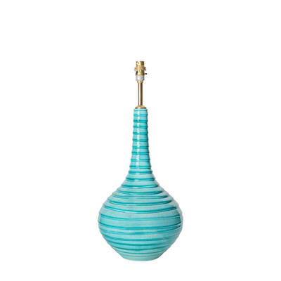 A Pair of Turquoise Spiral Teardrop Ceramic Lamp by Penny Morrison | Newport Lamp And Shade | Located in Newport, RI