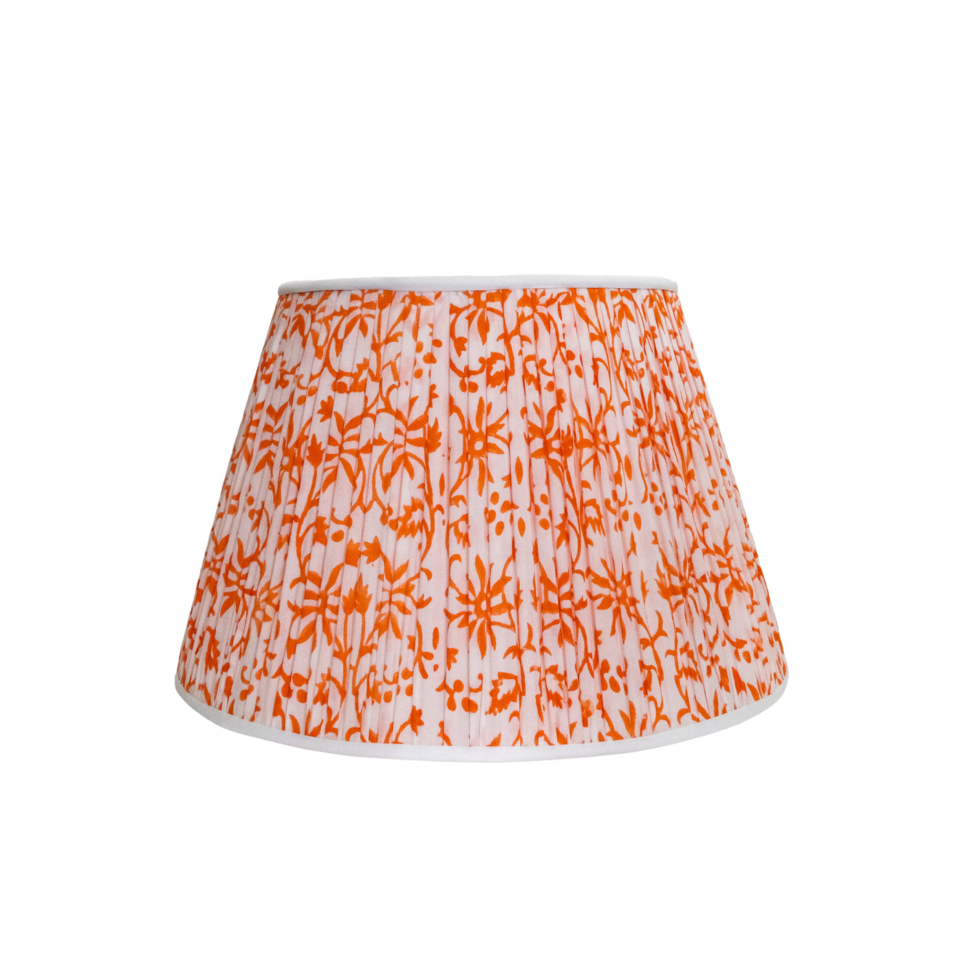 16" Coral & White Patterned & Pleated Lampshade LAST CALL | Newport Lamp And Shade | Located in Newport, RI