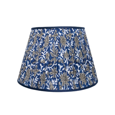 18" Blue & Grey Patterned & Pleated Lampshade LAST CALL | Newport Lamp And Shade | Located in Newport, RI