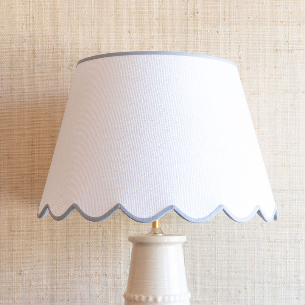 Scalloped Grasscloth Lampshade with Blue Trim | Newport Lamp And Shade | Located in Newport, RI