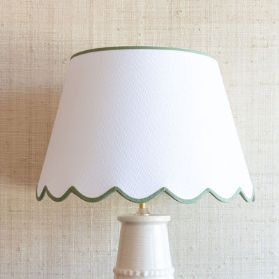 Scalloped Grasscloth Lampshade with Green Trim | Newport Lamp And Shade | Located in Newport, RI