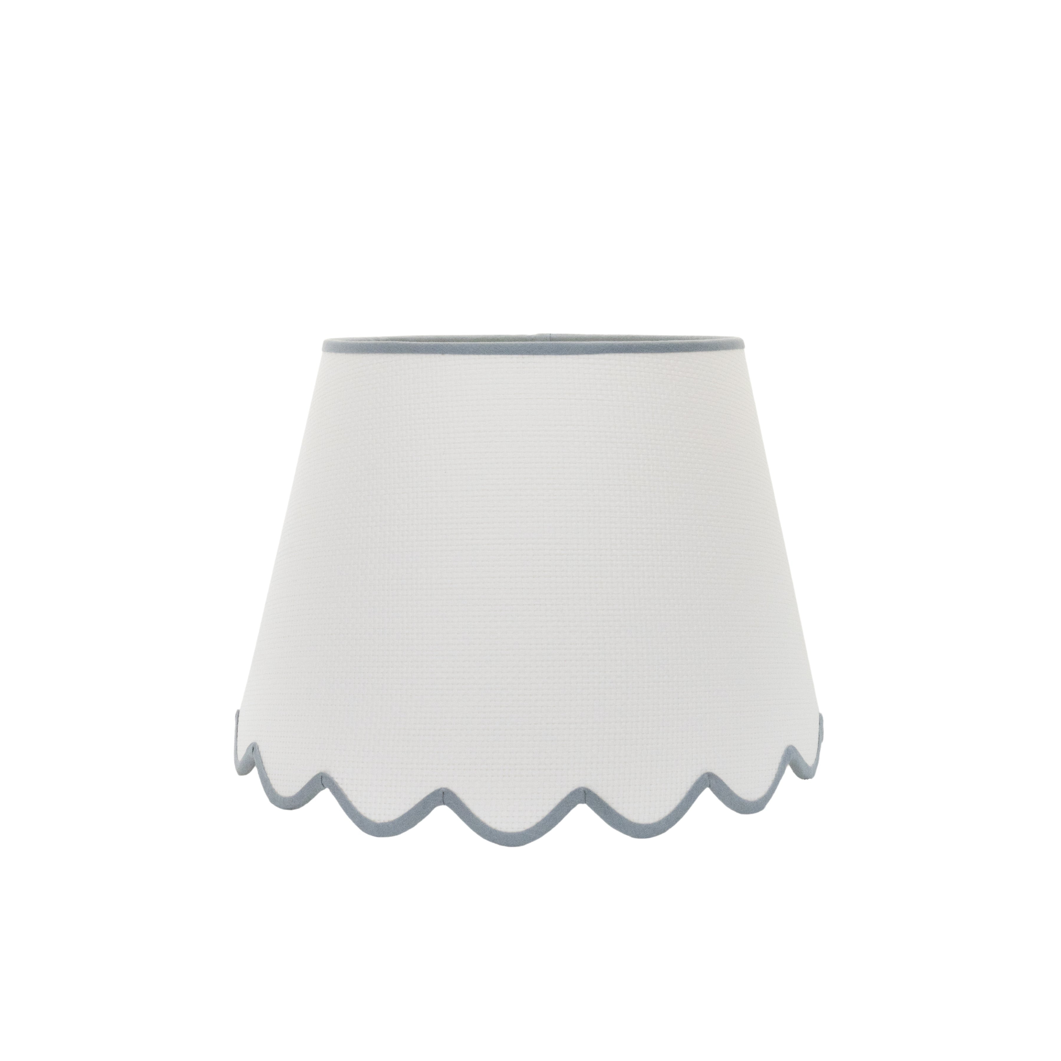 Scalloped Grasscloth Lampshade with Blue Trim | Newport Lamp And Shade | Located in Newport, RI