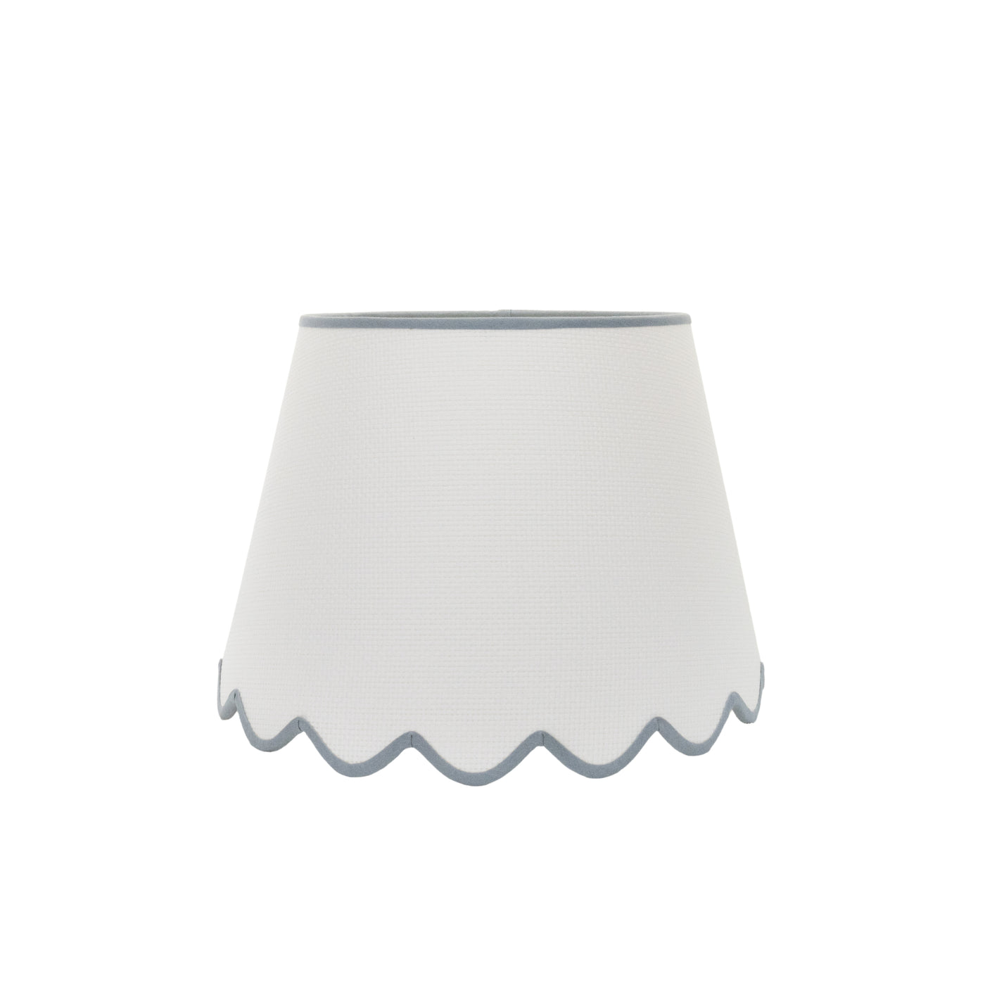 Scalloped Grasscloth Lampshade with Blue Trim | Newport Lamp And Shade | Located in Newport, RI