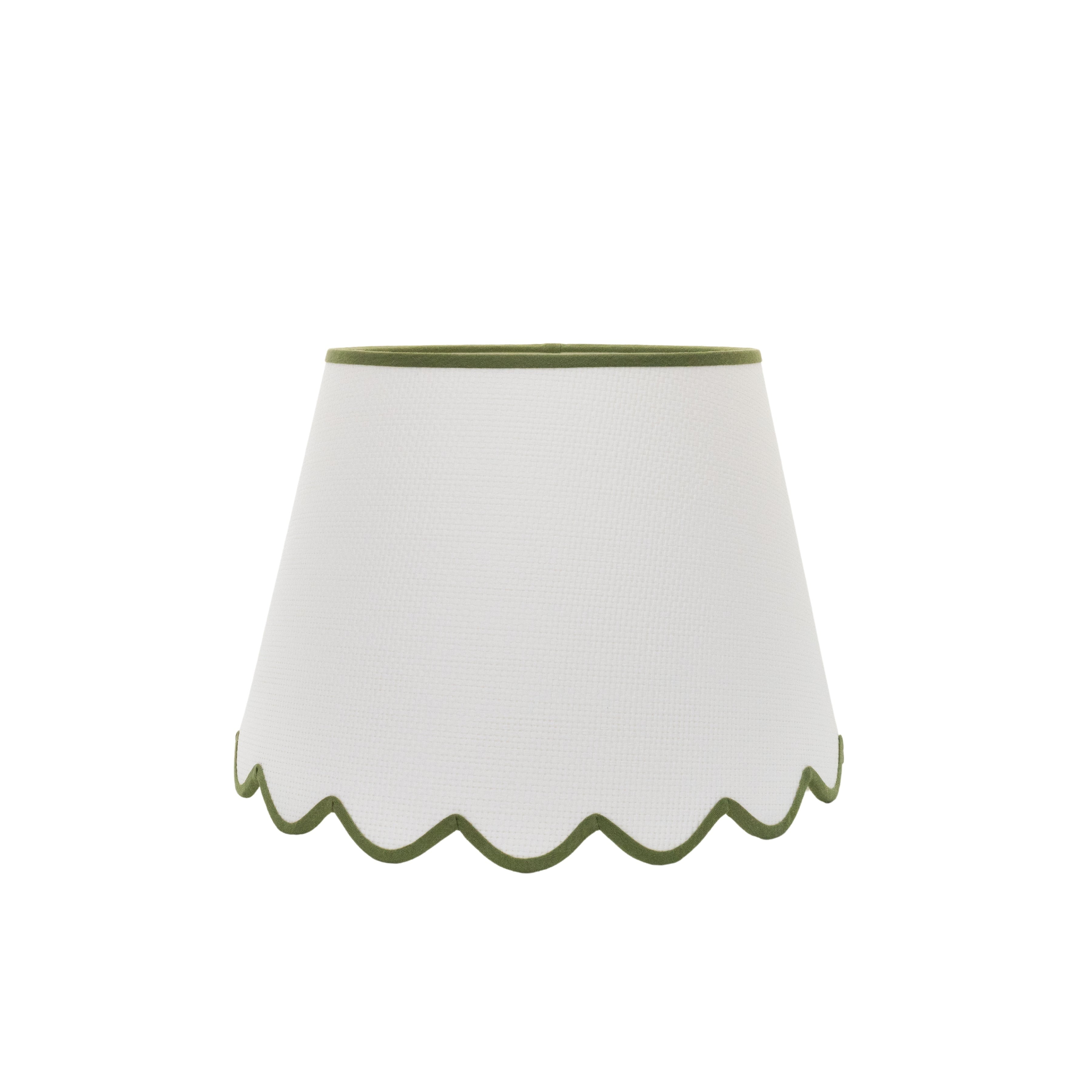 Scalloped Grasscloth Lampshade with Green Trim | Newport Lamp And Shade | Located in Newport, RI