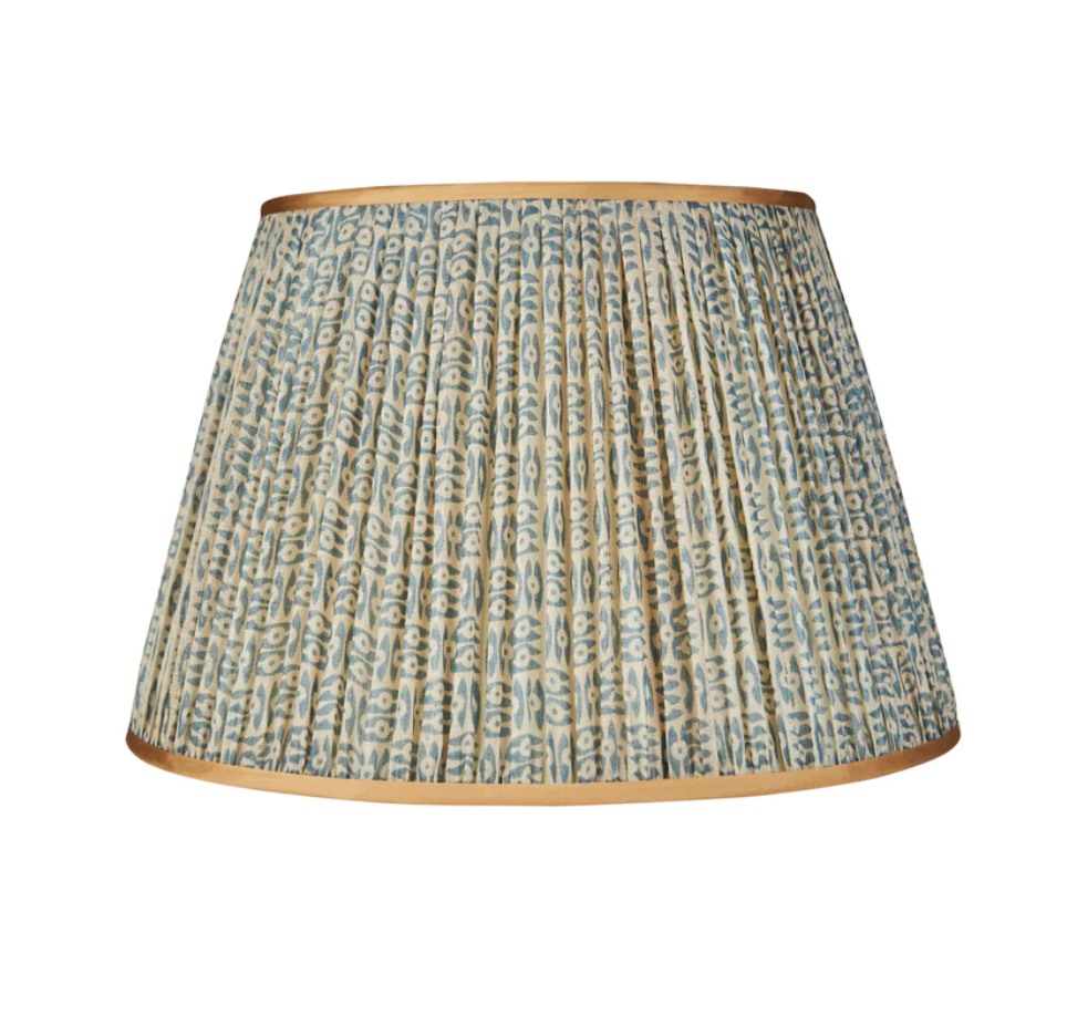 18" Inverted Blue & White Tribal Pleated Lampshade by Penny Morrison | Newport Lamp And Shade | Located in Newport, RI