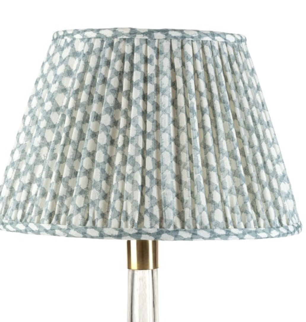 6" Fermoie Light Blue Wicker Linen Lampshade | Newport Lamp And Shade | Located in Newport, RI