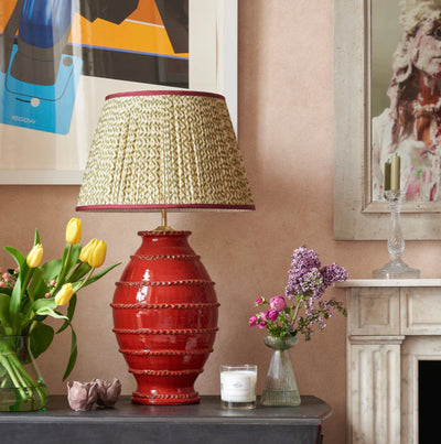 Red Wiggle Ribbed Urn Ceramic Table Lamp by Penny Morrison | Newport Lamp And Shade | Located in Newport, RI