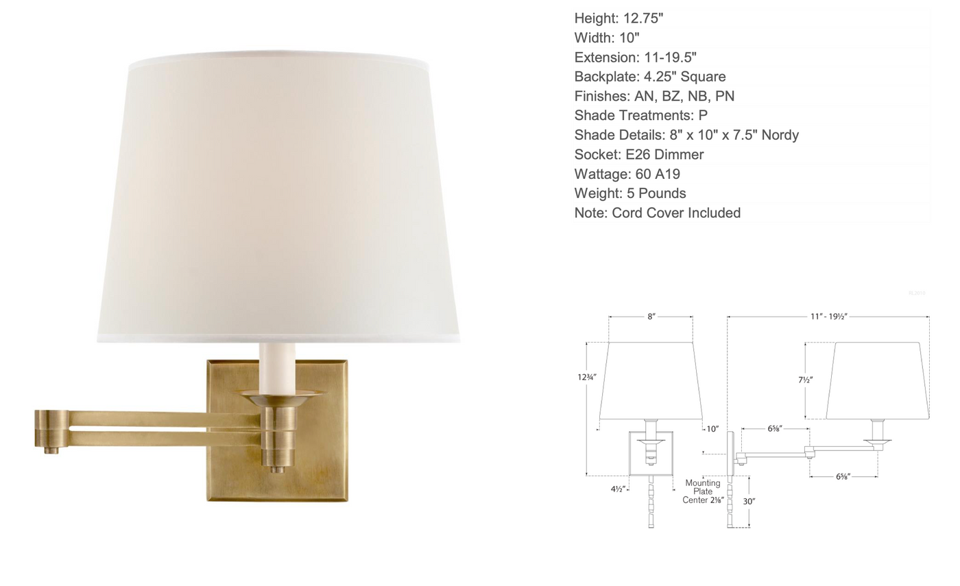 Swing Arm Wall Light in Natural Brass Finish | Newport Lamp And Shade | Located in Newport, RI