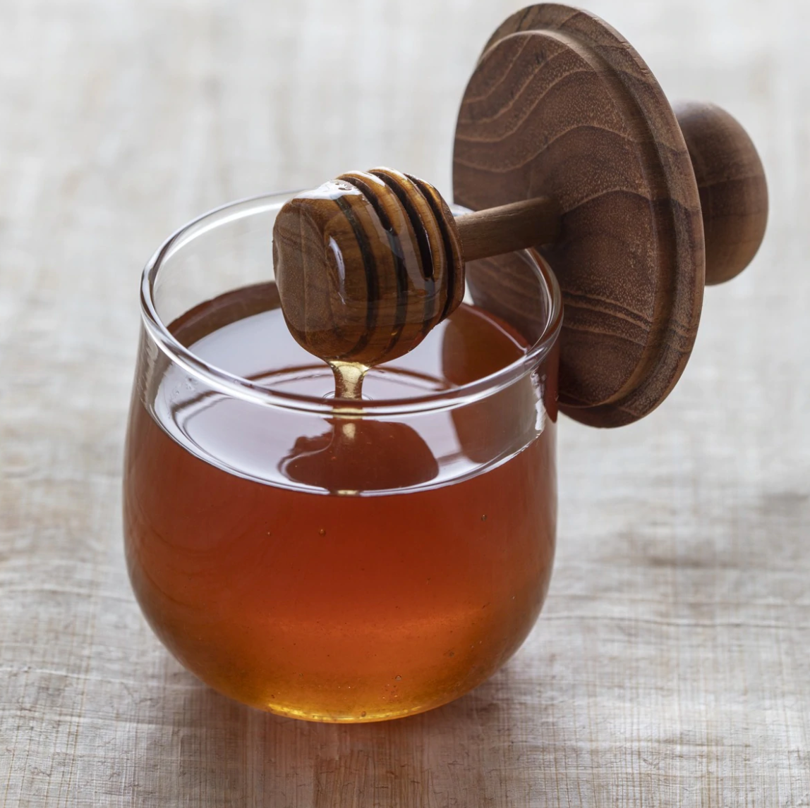 Glass & Teak Honey Jar, Mini  | Newport Lamp And Shade | Located in Newport, RI