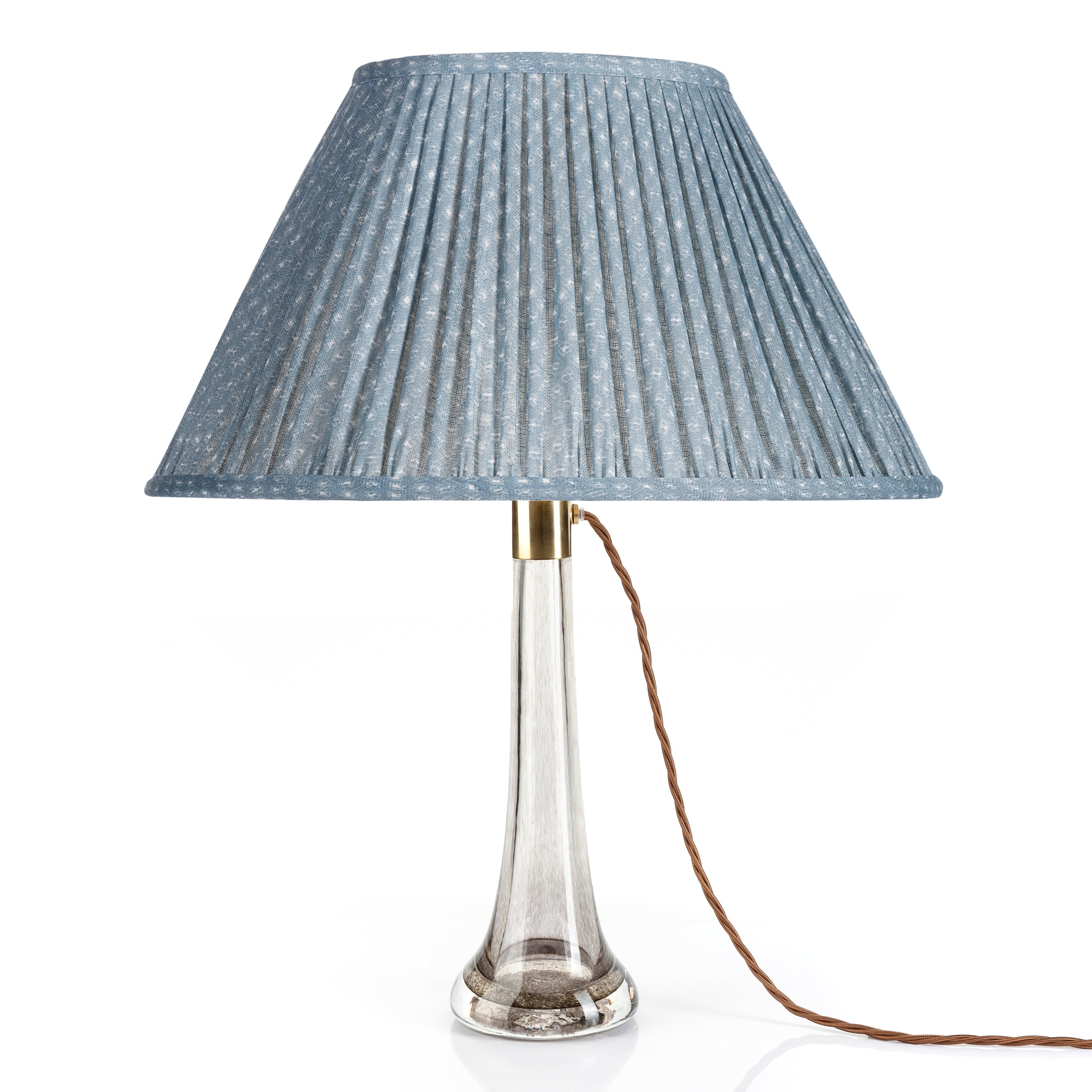 Oval Fermoie Lampshade - Figured Linen in Blue | Newport Lamp And Shade | Located in Newport, RI