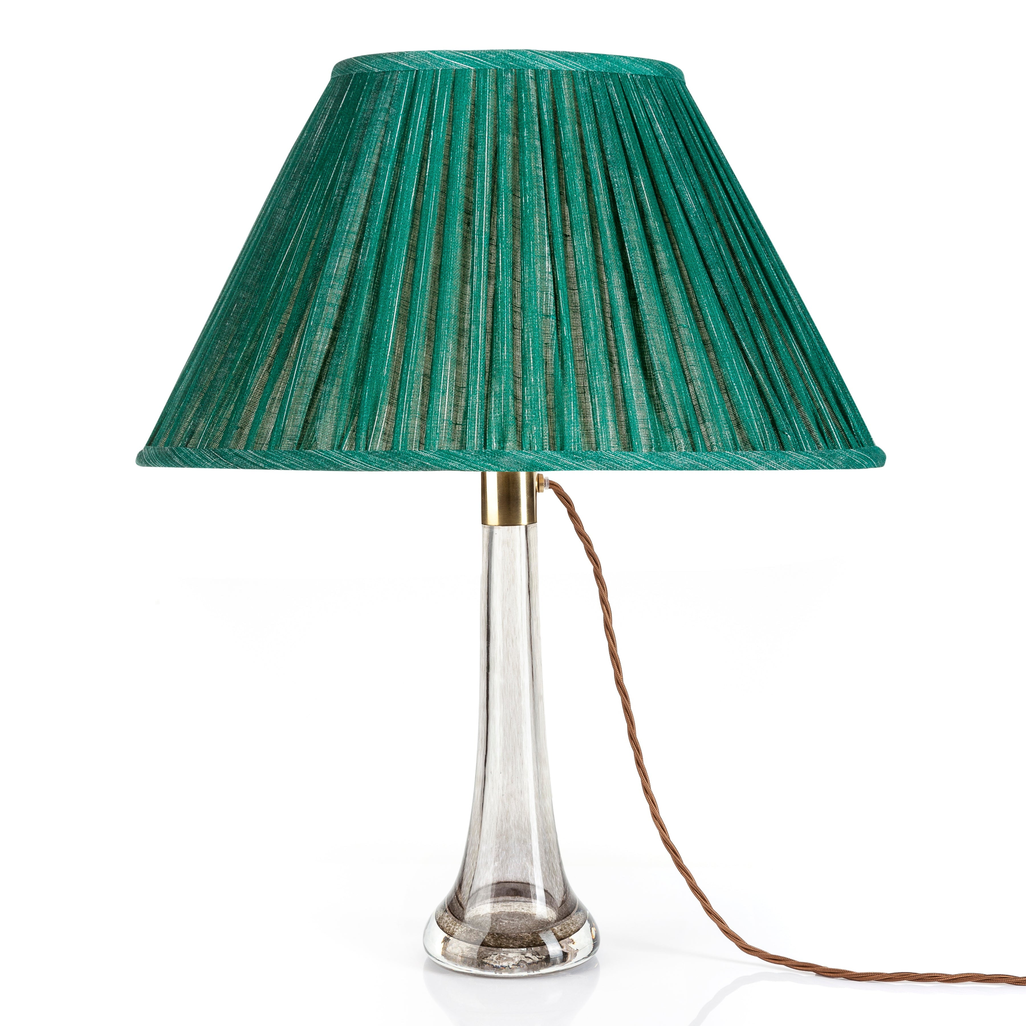 Oval Fermoie Lampshade - Plain Linen in Aventurine | Newport Lamp And Shade | Located in Newport, RI