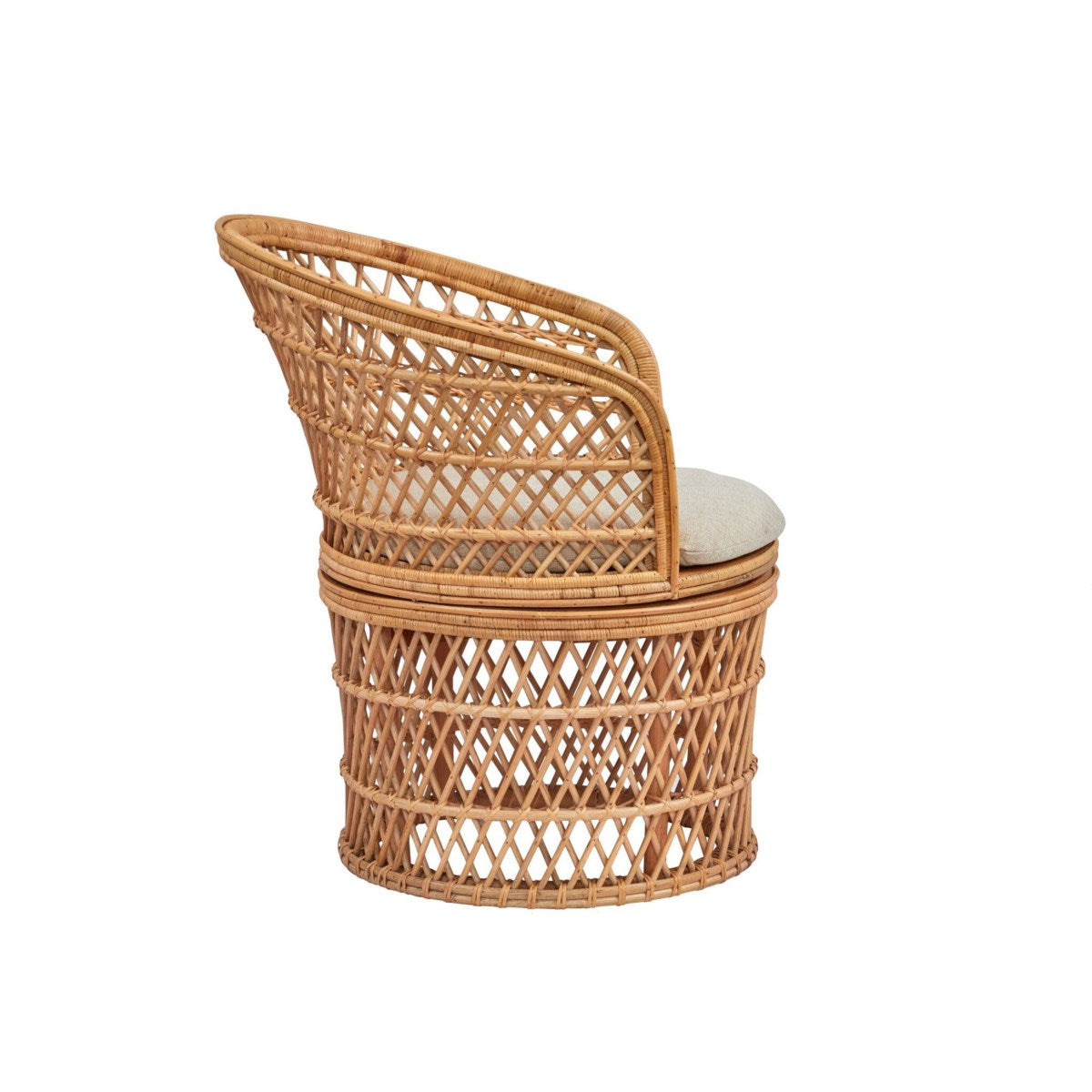 Rattan Barrel Swivel Chair  | Newport Lamp And Shade | Located in Newport, RI