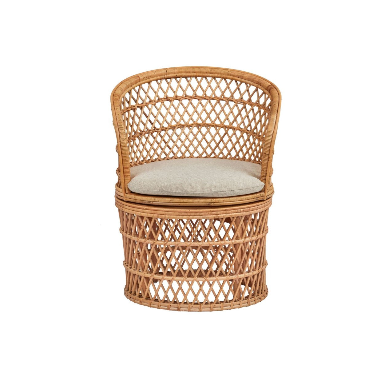 Rattan Barrel Swivel Chair  | Newport Lamp And Shade | Located in Newport, RI