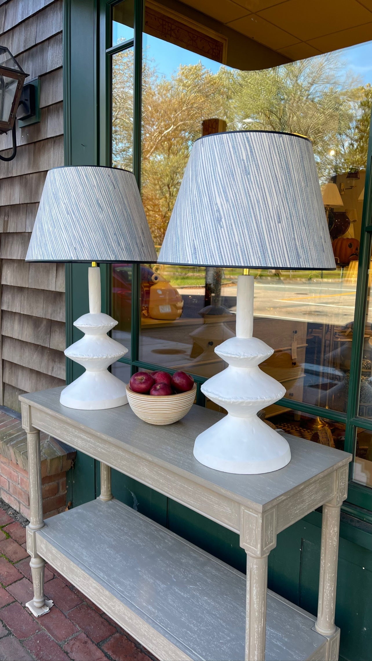 New Grasscloth Lampshade in Blue | Newport Lamp And Shade | Located in Newport, RI