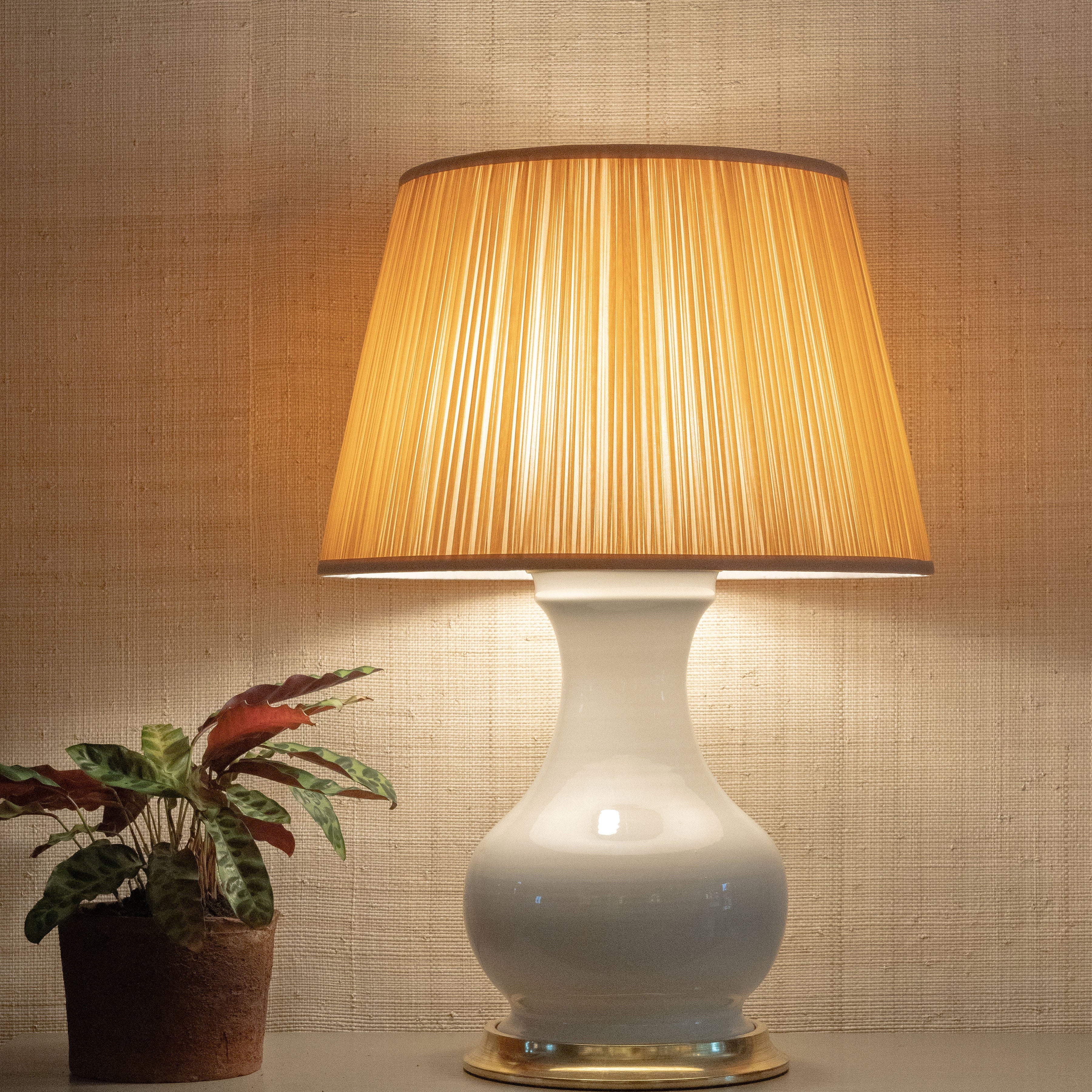 Shirred Silk Lampshade in Apricot | Newport Lamp And Shade | Located in Newport, RI