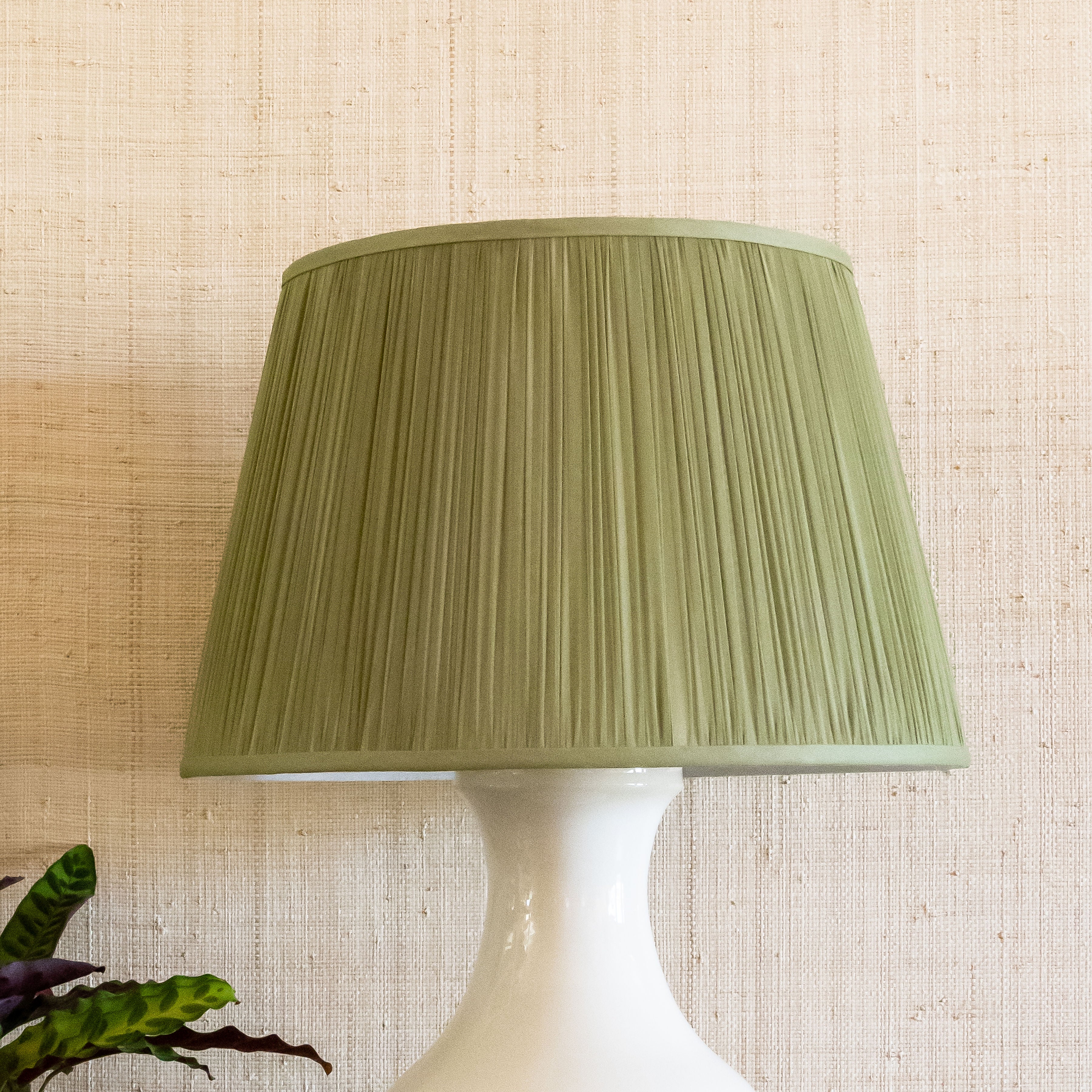 Shirred Silk Lampshade in Green | Newport Lamp And Shade | Located in Newport, RI