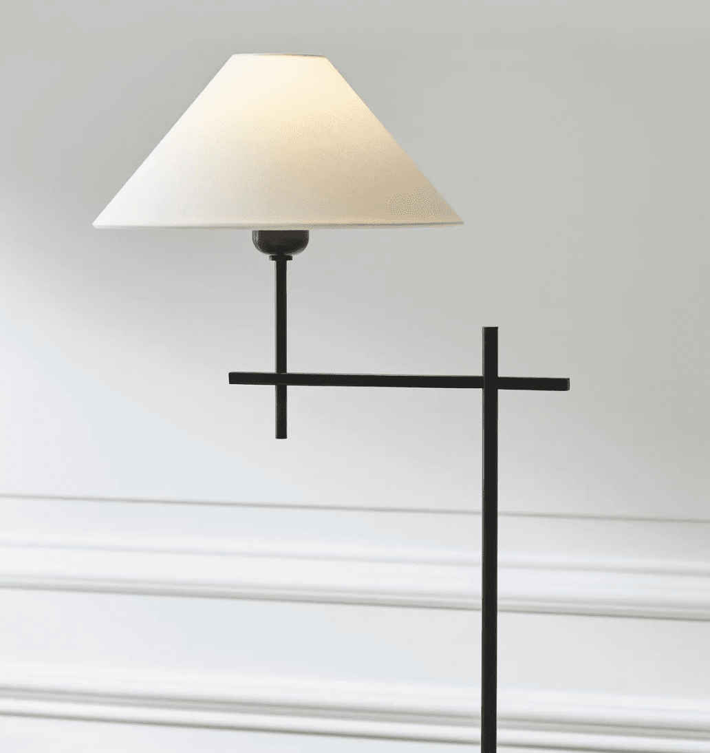 Hackney Bridge Arm Floor Lamp with Flared Linen Lampshade | Newport Lamp And Shade | Located in Newport, RI