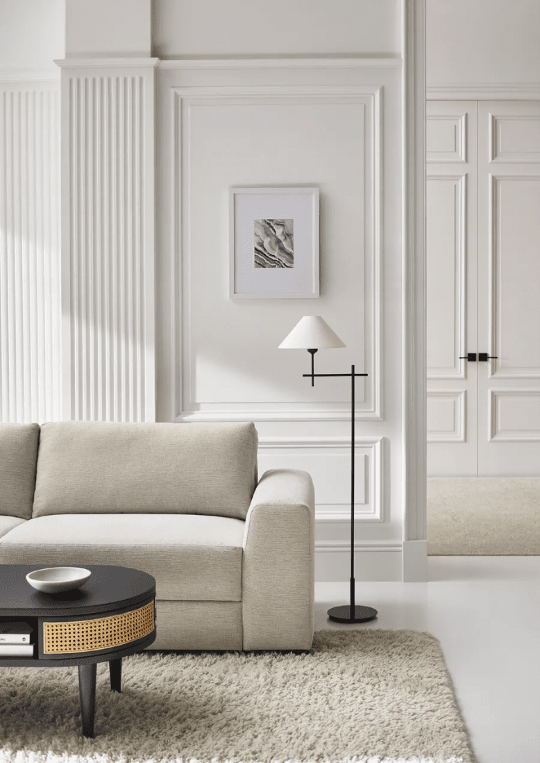 Hackney Bridge Arm Floor Lamp with Flared Linen Lampshade | Newport Lamp And Shade | Located in Newport, RI