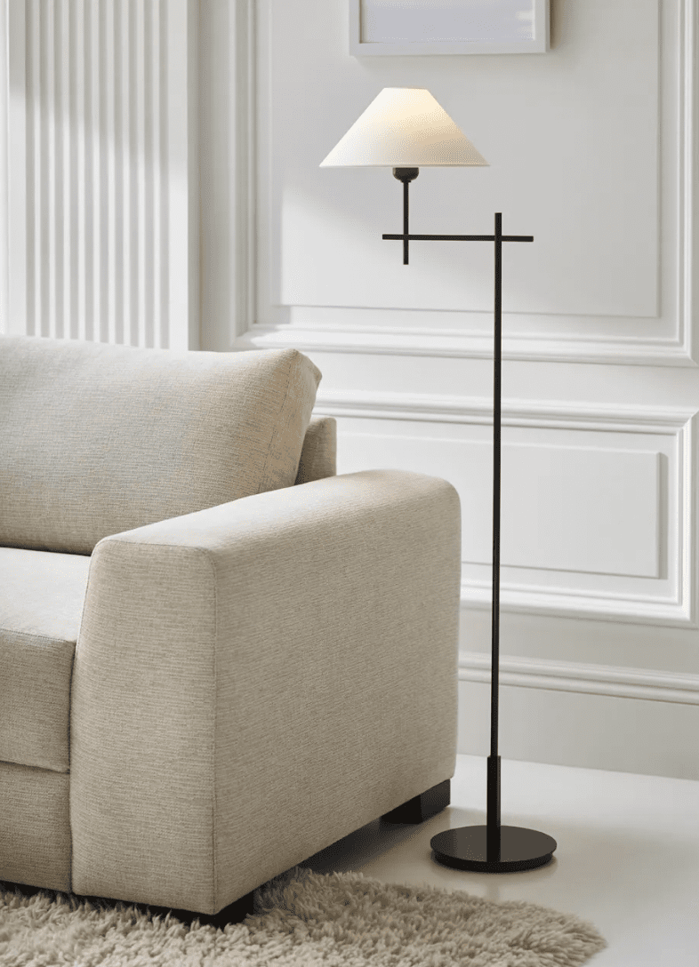 Hackney Bridge Arm Floor Lamp with Flared Linen Lampshade | Newport Lamp And Shade | Located in Newport, RI