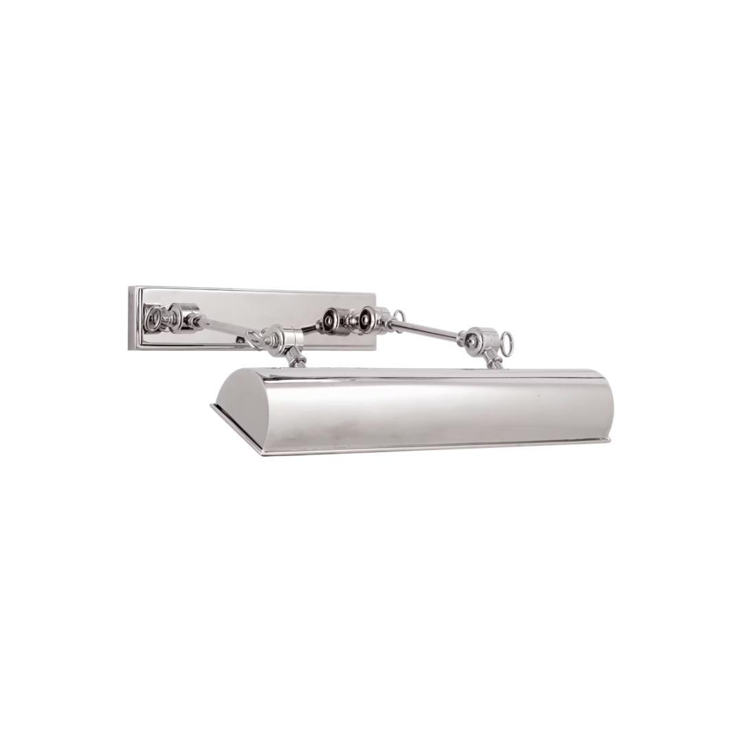 Chrome wall-mounted light fixture on a white background