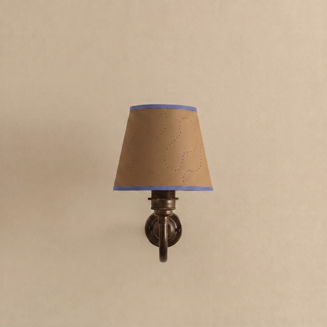 6" Atlas Lampshade in Paper Bag Brown with Blue Trim by Hum London READY MADE