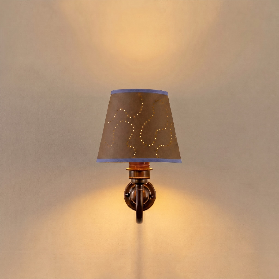 6" Atlas Lampshade in Paper Bag Brown with Blue Trim by Hum London READY MADE