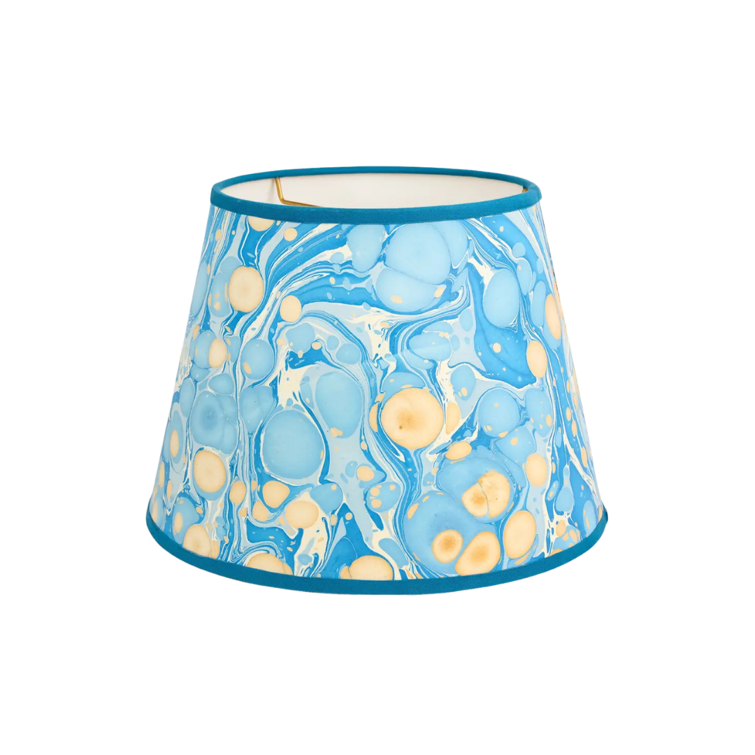 14" Hand-Marbelized Paper Lampshade in Blue Gold Pebbles by Craft Boat - Newport Lamp & Shade Company