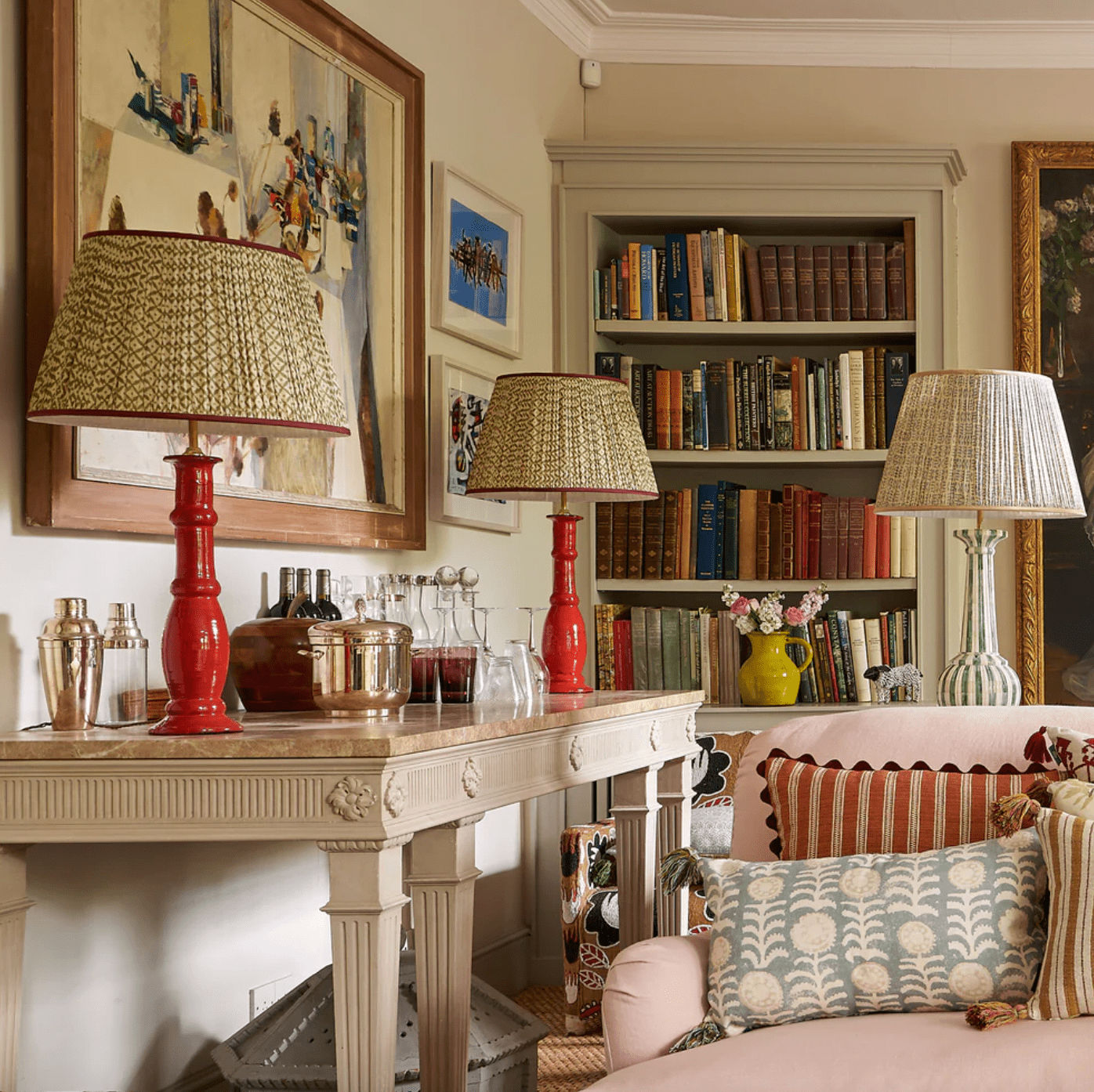 Red Candlestick Ceramic Table Lamp by Penny Morrison | Newport Lamp And Shade | Located in Newport, RI