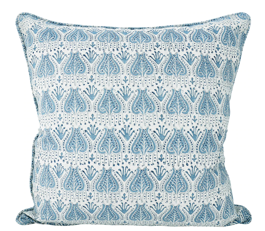 Avignon Azure Linen Cushion 20" x 20"  | Newport Lamp And Shade | Located in Newport, RI