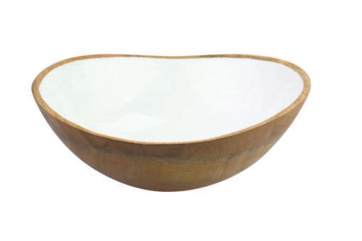 Mango Wood & White Enamel Bowl, Large  | Newport Lamp And Shade | Located in Newport, RI