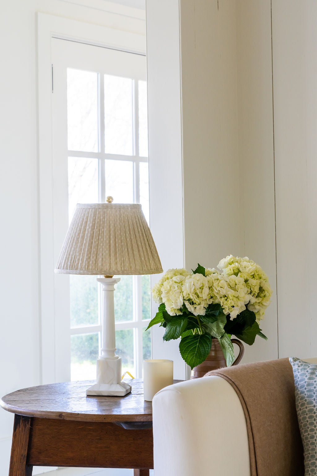 Fluted Column Table Lamp in Alabaster | Newport Lamp And Shade | Located in Newport, RI