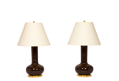 A Pair of Ashley Lamps in Walnut by Christopher Spitzmiller  | Newport Lamp And Shade | Located in Newport, RI