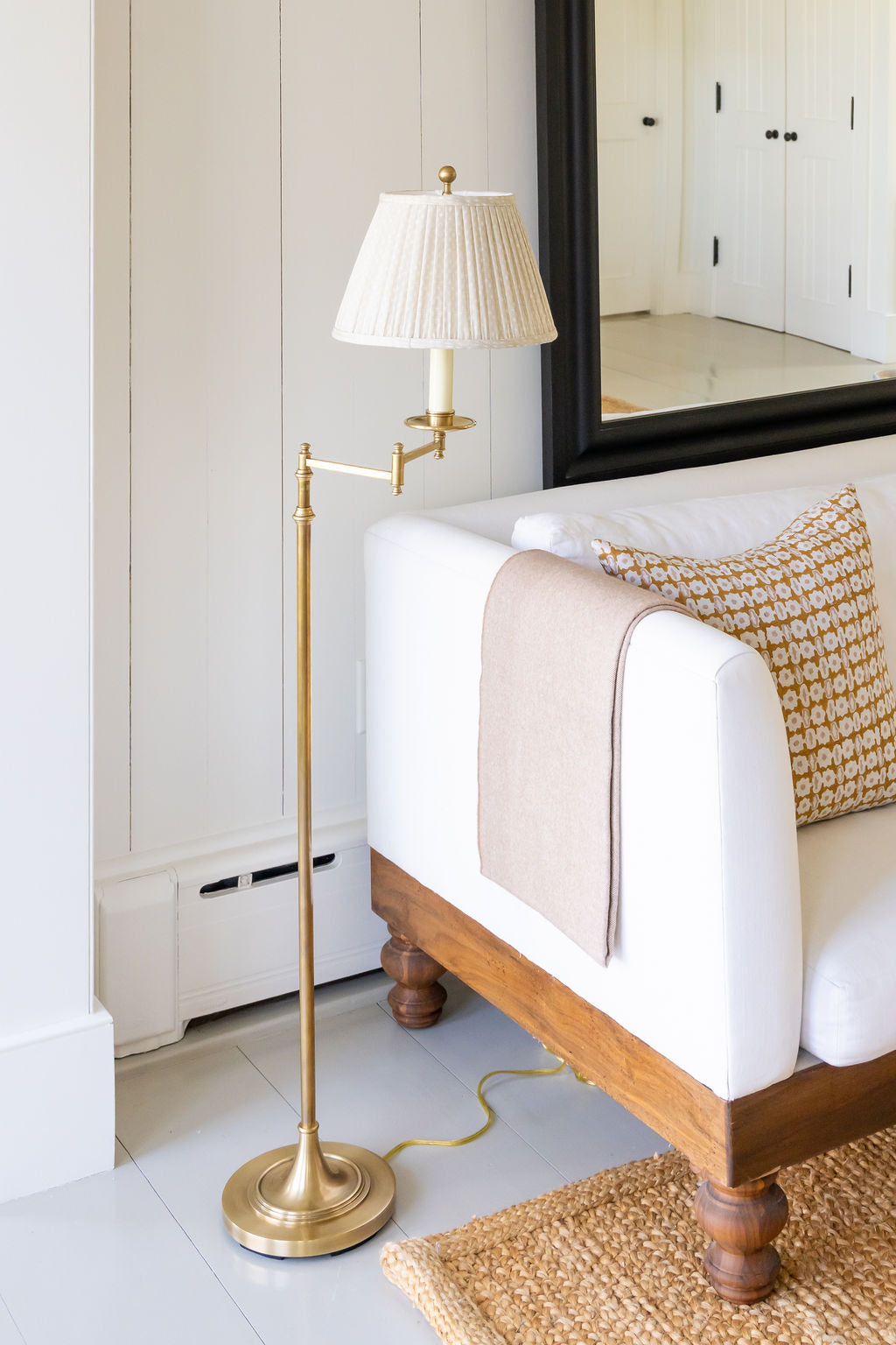 Dorchester Floor Lamp in Antique-Burnished Brass Finish | Newport Lamp And Shade | Located in Newport, RI