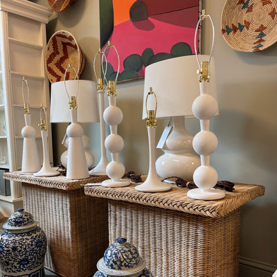 Trumpet Table Lamp in Whitewash (Large)  | Newport Lamp And Shade | Located in Newport, RI