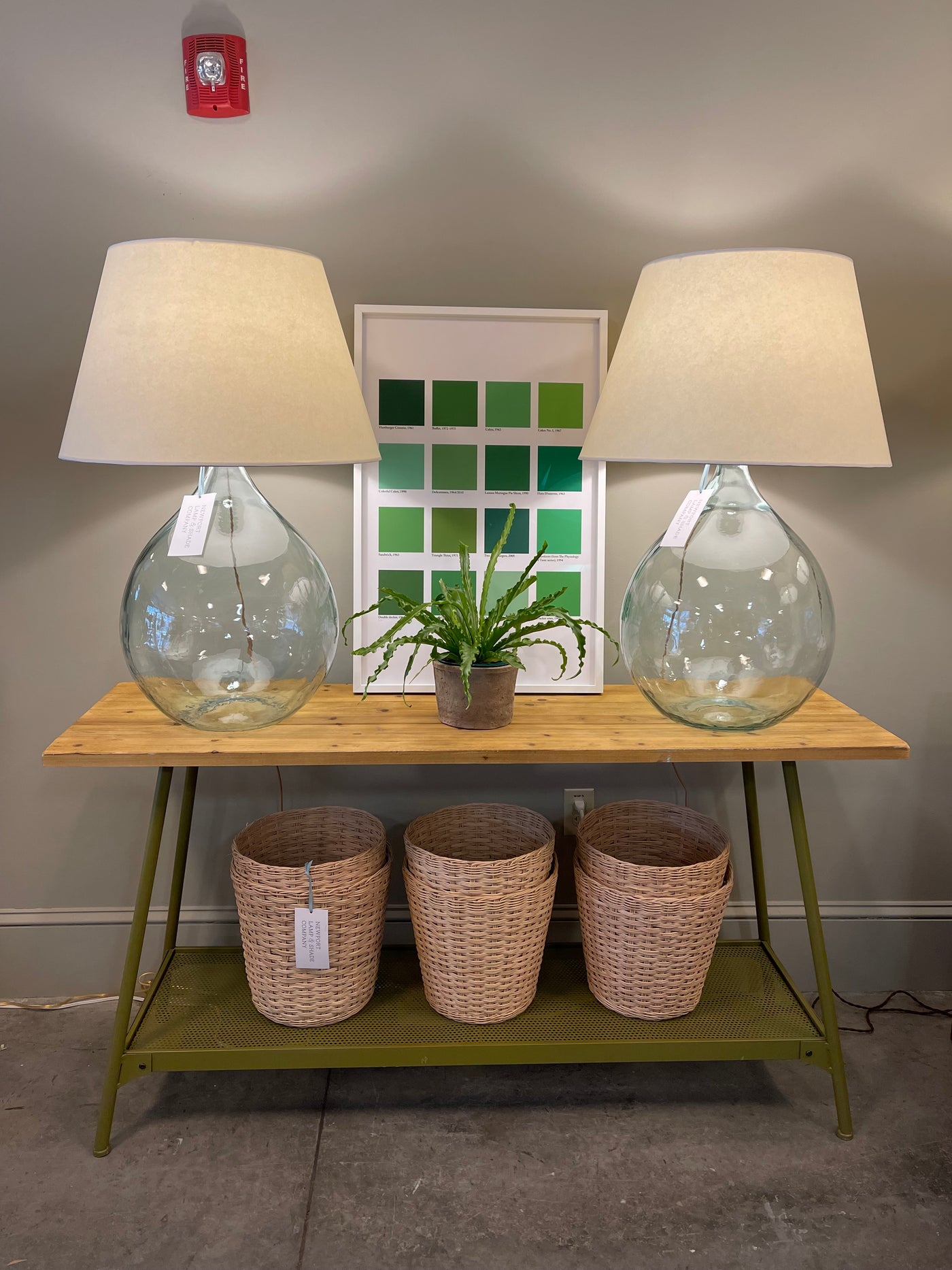 A Pair of Large Colorless Glass Bottles, Now Mounted as Lamps  | Newport Lamp And Shade | Located in Newport, RI
