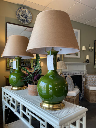 A Pair of Large Single Gourd Lamps in Spruce by Christopher Spitzmiller  | Newport Lamp And Shade | Located in Newport, RI