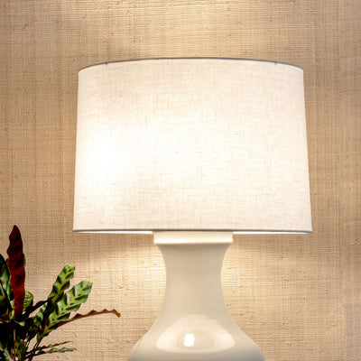 Tapered Drum Lampshade in White Linen | Newport Lamp And Shade | Located in Newport, RI