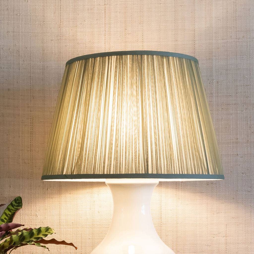 Shirred Silk Lampshade in Green | Newport Lamp And Shade | Located in Newport, RI