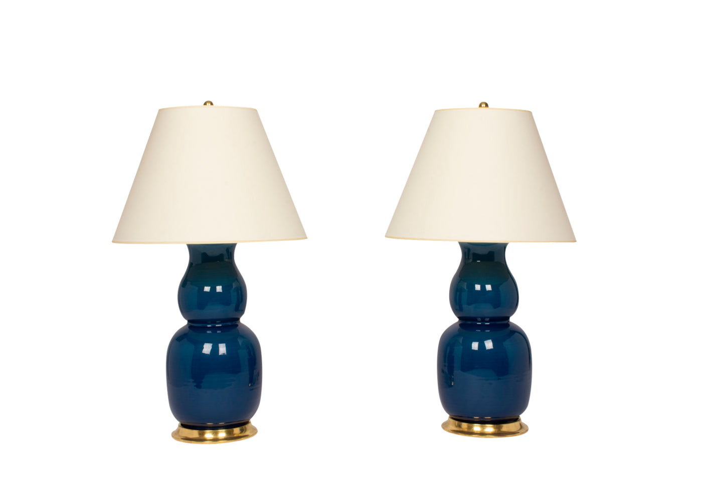 A Pair of Nicholas Table Lamps in Prussian Blue by Christopher Spitzmiller  | Newport Lamp And Shade | Located in Newport, RI