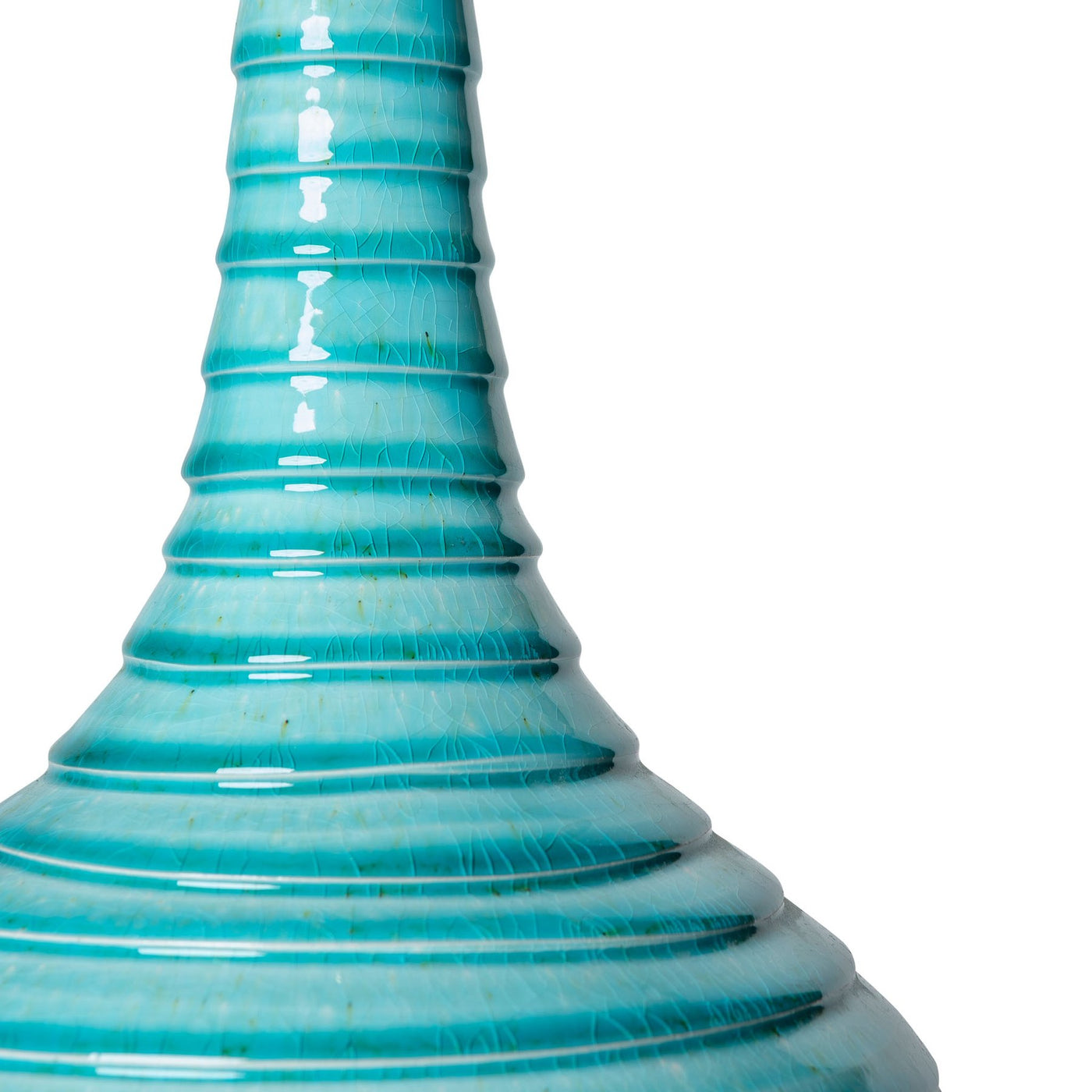 A Pair of Turquoise Spiral Teardrop Ceramic Lamp by Penny Morrison  | Newport Lamp And Shade | Located in Newport, RI