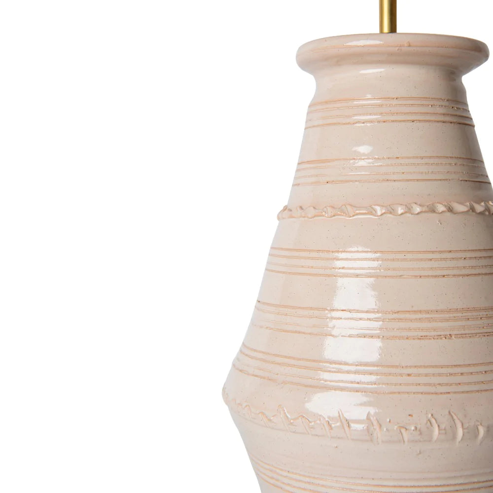 A Blonde Ribbed Vase Ceramic Table Lamp by Penny Morrison | Newport Lamp And Shade | Located in Newport, RI