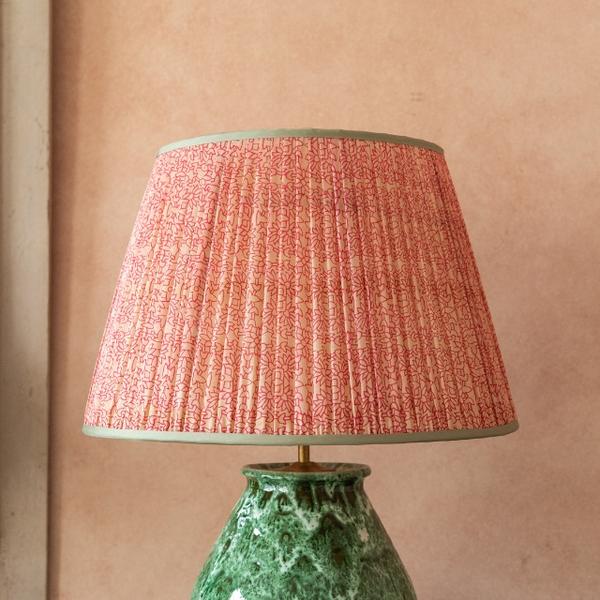 Penny Morrison Lampshade - Pink & White Floral with Mint Trim 13" Top x 20" Bottom x 13" Slant  | Newport Lamp And Shade | Located in Newport, RI