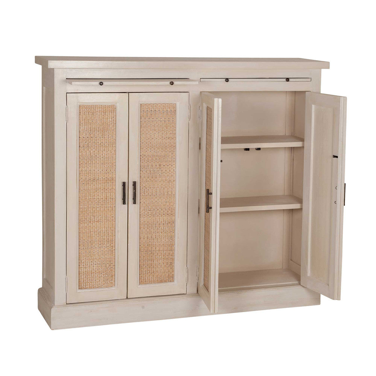 Smith Cabinet with Rattan Inset  | Newport Lamp And Shade | Located in Newport, RI