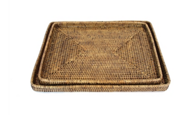 Shallow Rattan Tray S/2  | Newport Lamp And Shade | Located in Newport, RI